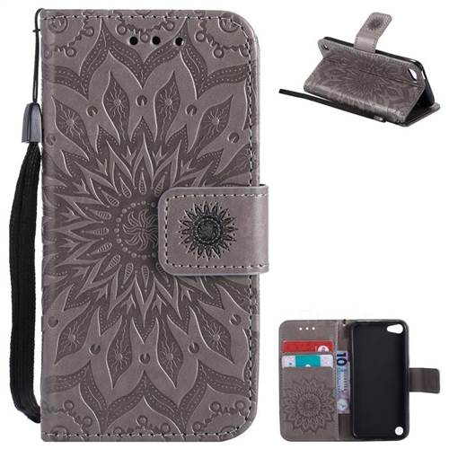 Embossing Sunflower Leather Wallet Case for iPod Touch 5 6 - Gray