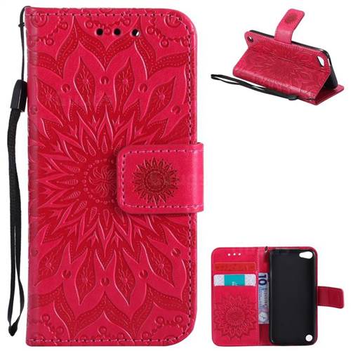 Embossing Sunflower Leather Wallet Case for iPod Touch 5 6 - Red