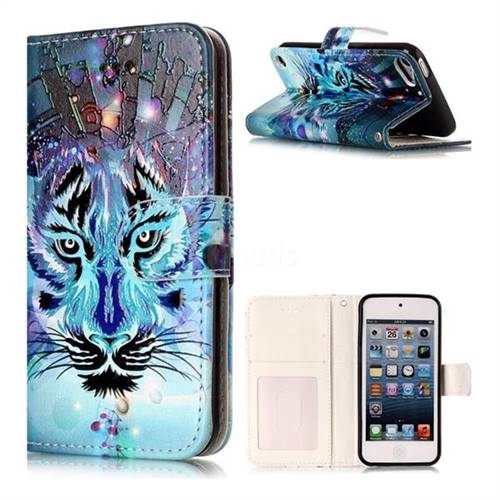 Ice Wolf 3D Relief Oil PU Leather Wallet Case for iPod Touch 5 6