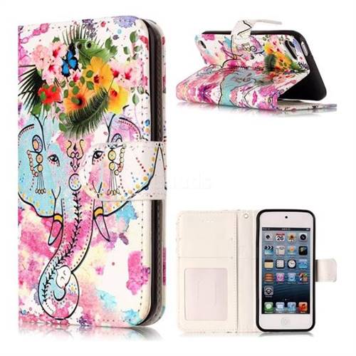 Flower Elephant 3D Relief Oil PU Leather Wallet Case for iPod Touch 5 6