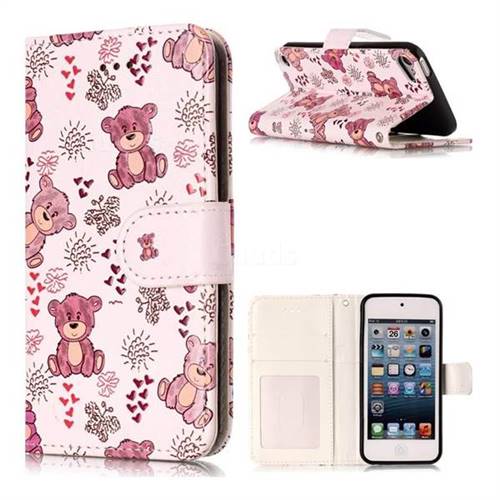 Cute Bear 3D Relief Oil PU Leather Wallet Case for iPod Touch 5 6