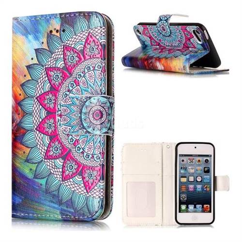 Mandala Flower 3D Relief Oil PU Leather Wallet Case for iPod Touch 5 6