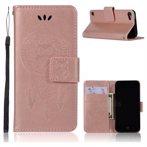 Intricate Embossing Owl Campanula Leather Wallet Case for iPod Touch 5 6 - Rose Gold