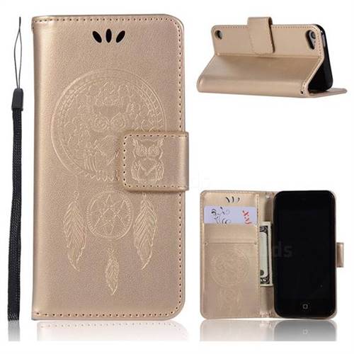 Intricate Embossing Owl Campanula Leather Wallet Case for iPod Touch 5 6 - Champagne