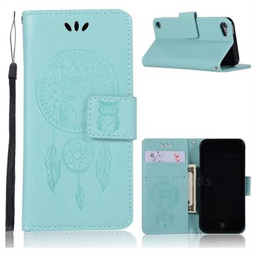 Intricate Embossing Owl Campanula Leather Wallet Case for iPod Touch 5 6 - Green