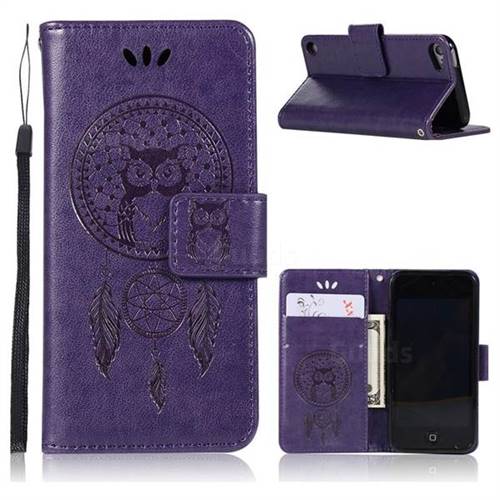 Intricate Embossing Owl Campanula Leather Wallet Case for iPod Touch 5 6 - Purple