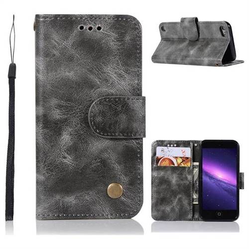 Luxury Retro Leather Wallet Case for iPod Touch 5 6 - Gray