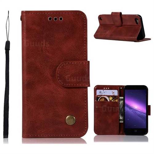 Luxury Retro Leather Wallet Case for iPod Touch 5 6 - Wine Red