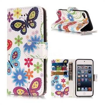 Color Flower Butterfly PU Leather Wallet Phone Case for iPod Touch 5 6