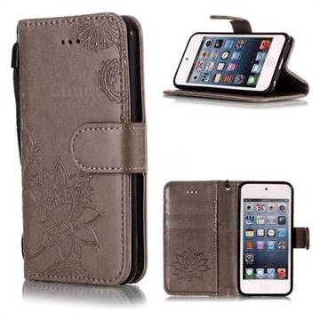 Intricate Embossing Lotus Mandala Flower Leather Wallet Case for iPod Touch 5 6 - Gray