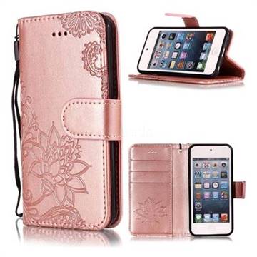 Intricate Embossing Lotus Mandala Flower Leather Wallet Case for iPod Touch 5 6 - Rose Gold