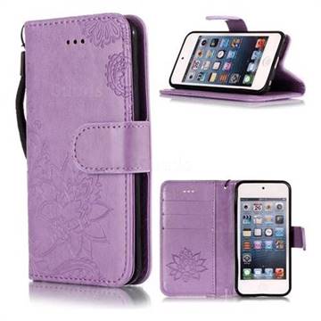 Intricate Embossing Lotus Mandala Flower Leather Wallet Case for iPod Touch 5 6 - Purple