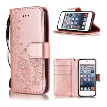 Intricate Embossing Dandelion Butterfly Leather Wallet Case for iPod Touch 5 6 - Rose Gold