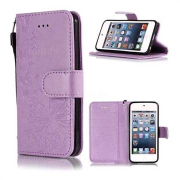 Intricate Embossing Dandelion Butterfly Leather Wallet Case for iPod Touch 5 6 - Purple