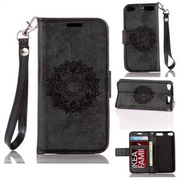 Embossing Retro Matte Mandala Flower Leather Wallet Case for iPod Touch 5 6 - Black