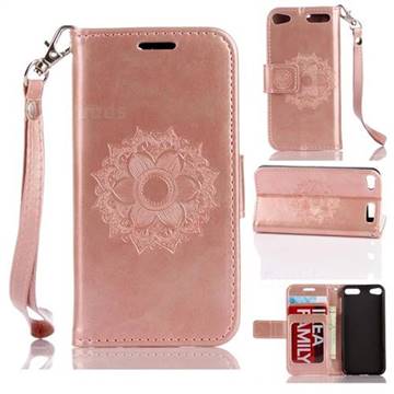 Embossing Retro Matte Mandala Flower Leather Wallet Case for iPod Touch 5 6 - Rose Gold