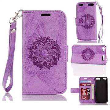 Embossing Retro Matte Mandala Flower Leather Wallet Case for iPod Touch 5 6 - Purple