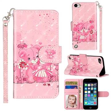 Pink Bear 3D Leather Phone Holster Wallet Case for iPod Touch 5 6