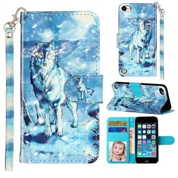 Snow Wolf 3D Leather Phone Holster Wallet Case for iPod Touch 5 6