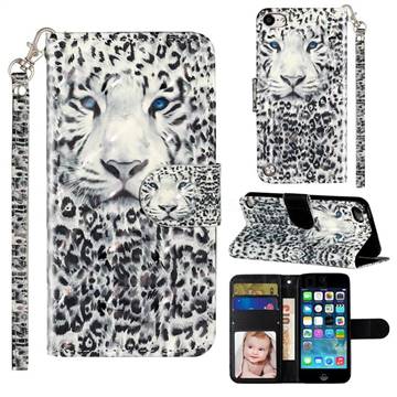 White Leopard 3D Leather Phone Holster Wallet Case for iPod Touch 5 6