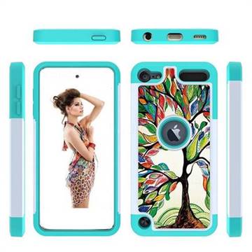 Multicolored Tree Shock Absorbing Hybrid Defender Rugged Phone Case Cover for iPod Touch 7 (7th Generation, 2019)