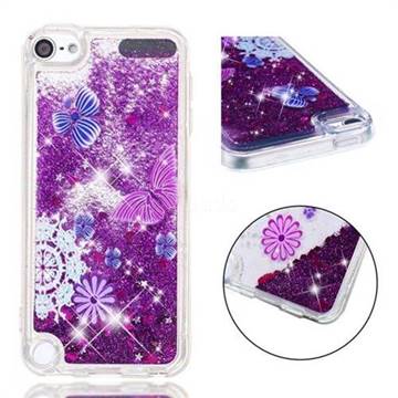 Purple Flower Butterfly Dynamic Liquid Glitter Quicksand Soft TPU Case for iPod Touch 7 (7th Generation, 2019)