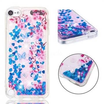 Blue Plum Blossom Dynamic Liquid Glitter Quicksand Soft TPU Case for iPod Touch 7 (7th Generation, 2019)