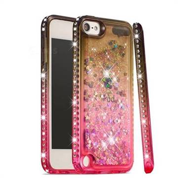Diamond Frame Liquid Glitter Quicksand Sequins Phone Case for iPod Touch 7 (7th Generation, 2019) - Gray Pink