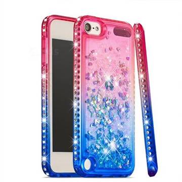 Diamond Frame Liquid Glitter Quicksand Sequins Phone Case for iPod Touch 7 (7th Generation, 2019) - Pink Blue