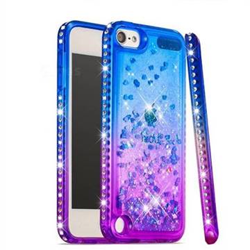 Diamond Frame Liquid Glitter Quicksand Sequins Phone Case for iPod Touch 7 (7th Generation, 2019) - Blue Purple