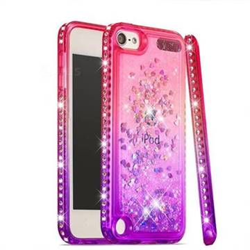 Diamond Frame Liquid Glitter Quicksand Sequins Phone Case for iPod Touch 7 (7th Generation, 2019) - Pink Purple