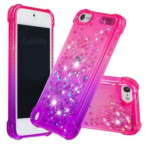 Rainbow Gradient Liquid Glitter Quicksand Sequins Phone Case for iPod Touch 7 (7th Generation, 2019) - Pink Purple