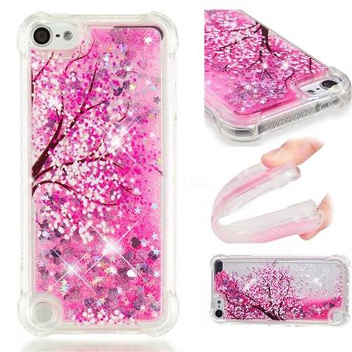 Pink Cherry Blossom Dynamic Liquid Glitter Sand Quicksand Star TPU Case for iPod Touch 7 (7th Generation, 2019)